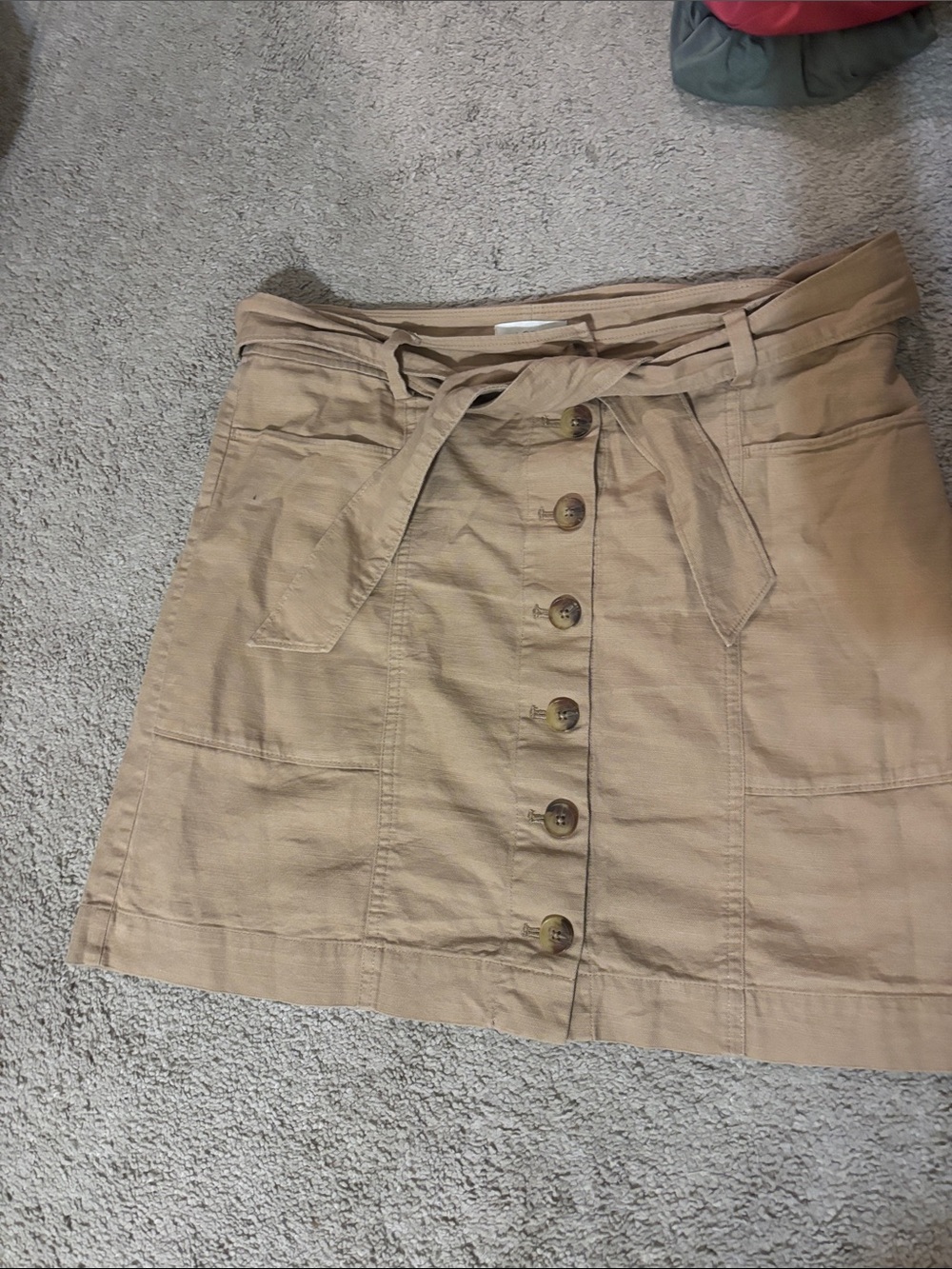 LOFT Tan Button-Front Paperbag Mini Skirt